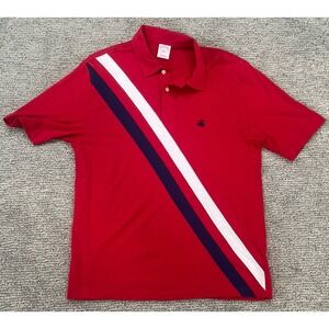 Brooks Brothers Polo Shirt Mens M 346 Red Blue Stripe‎ Short Sleeve Original Fit